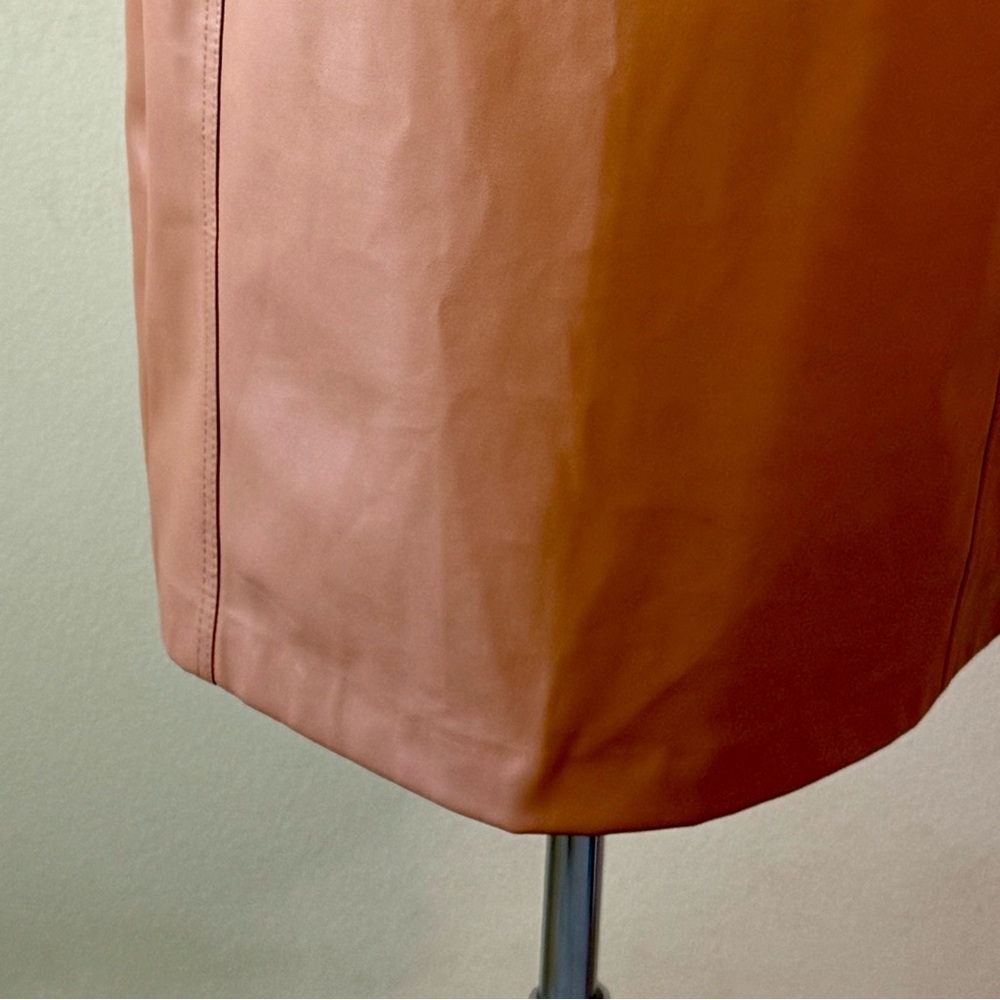CALVIN KLEIN Sleeveless Faux Leather Dress Size 14 Camel Tan - Picture 4 of 15
